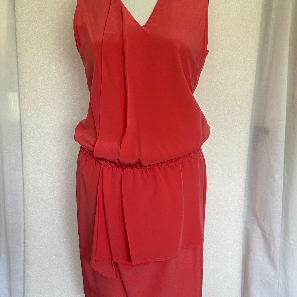 J.PETERMAN elegant silk mid-length v-neck sleeveless dress 2 GORGEOUS DEEP CORAL